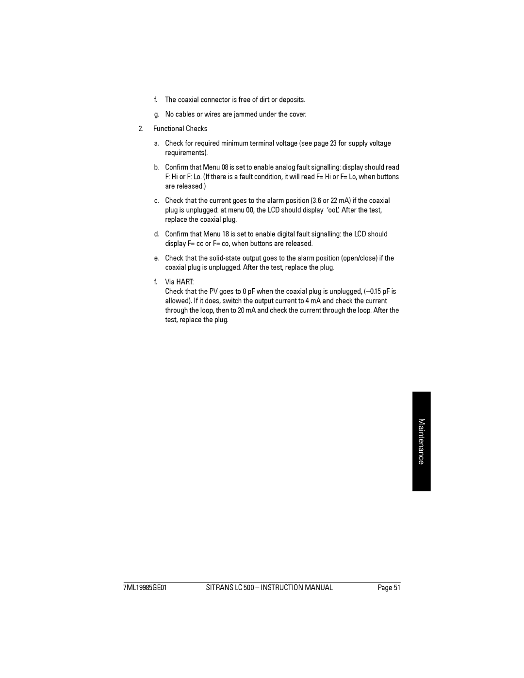 Siemens Sitrans, LC 500 instruction manual Maintenance 