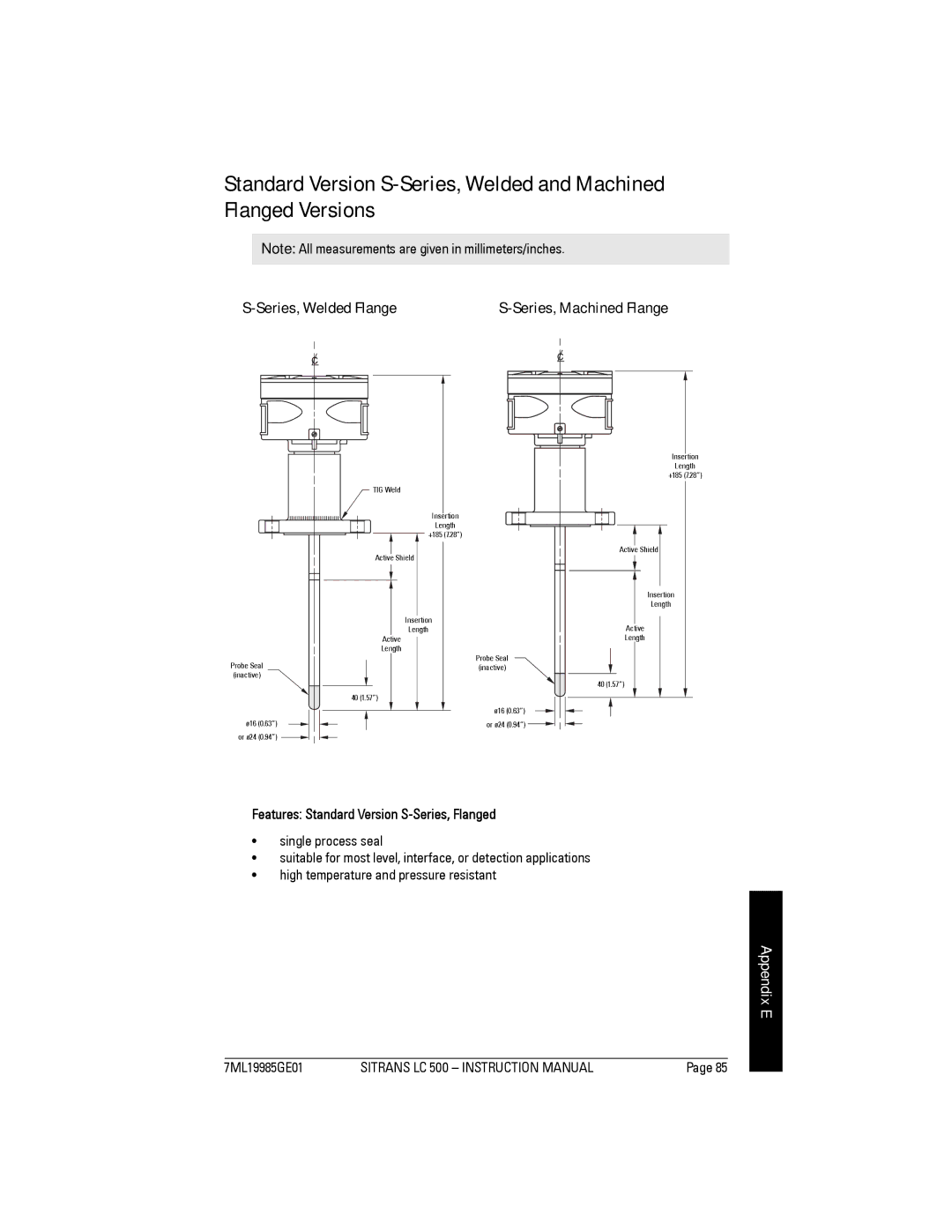 Siemens Sitrans, LC 500 instruction manual Series, Welded Flange, Features Standard Version S-Series, Flanged 