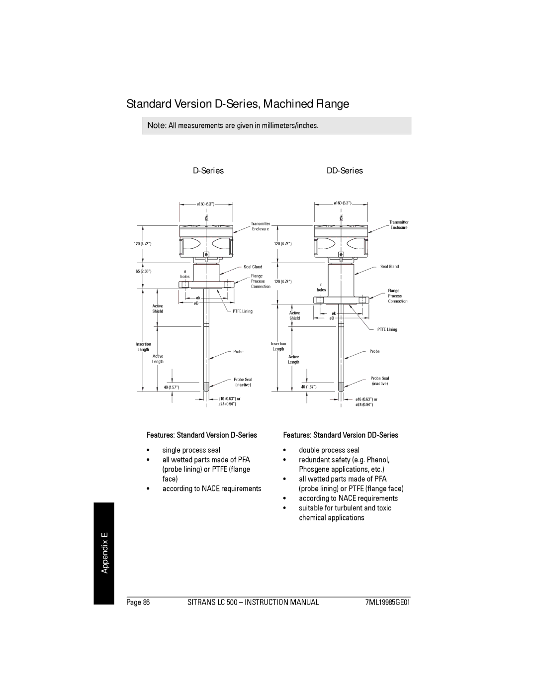 Siemens LC 500, Sitrans Standard Version D-Series, Machined Flange, DD-Series, Features Standard Version D-Series 