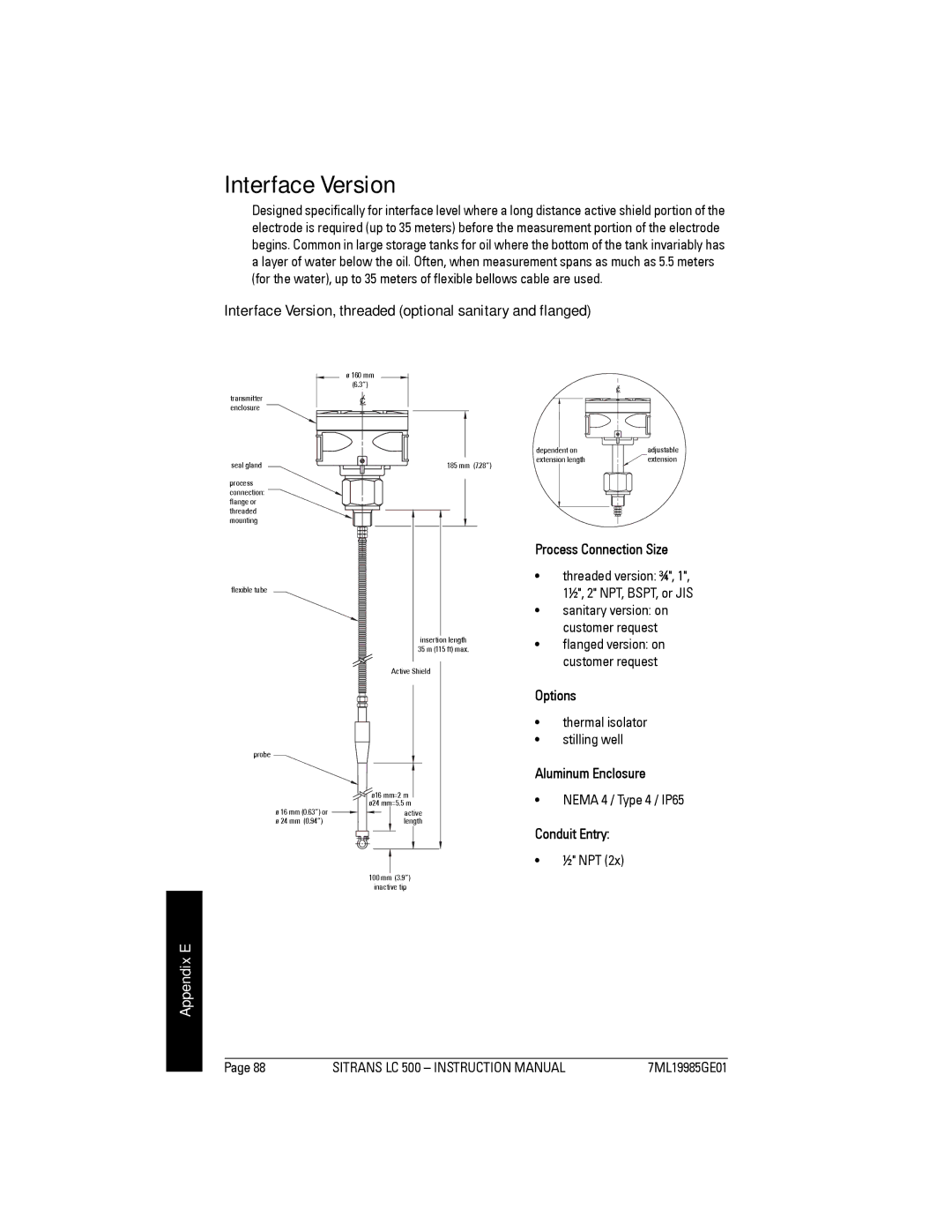 Siemens LC 500, Sitrans instruction manual Interface Version, threaded optional sanitary and flanged 