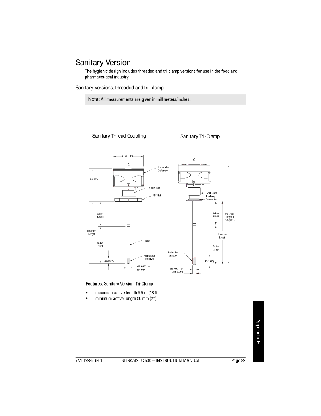 Siemens Sitrans, LC 500 instruction manual Features Sanitary Version, Tri-Clamp 