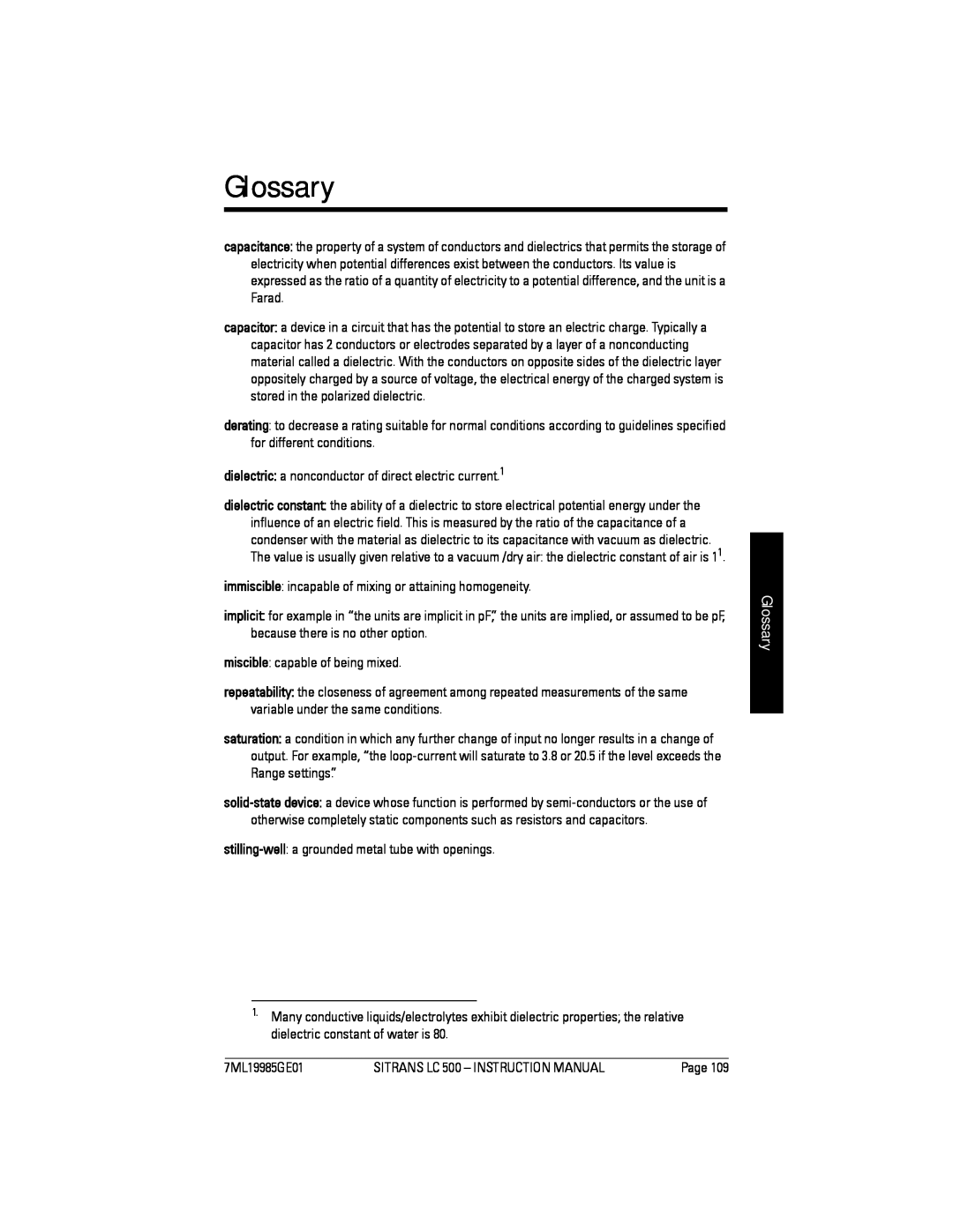 Siemens Sitrans, LC 500 instruction manual Glossary 