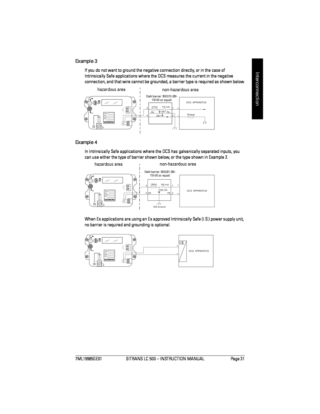 Siemens Sitrans, LC 500 instruction manual non-hazardous area, Page, Stahl barrier 9002/13-280 