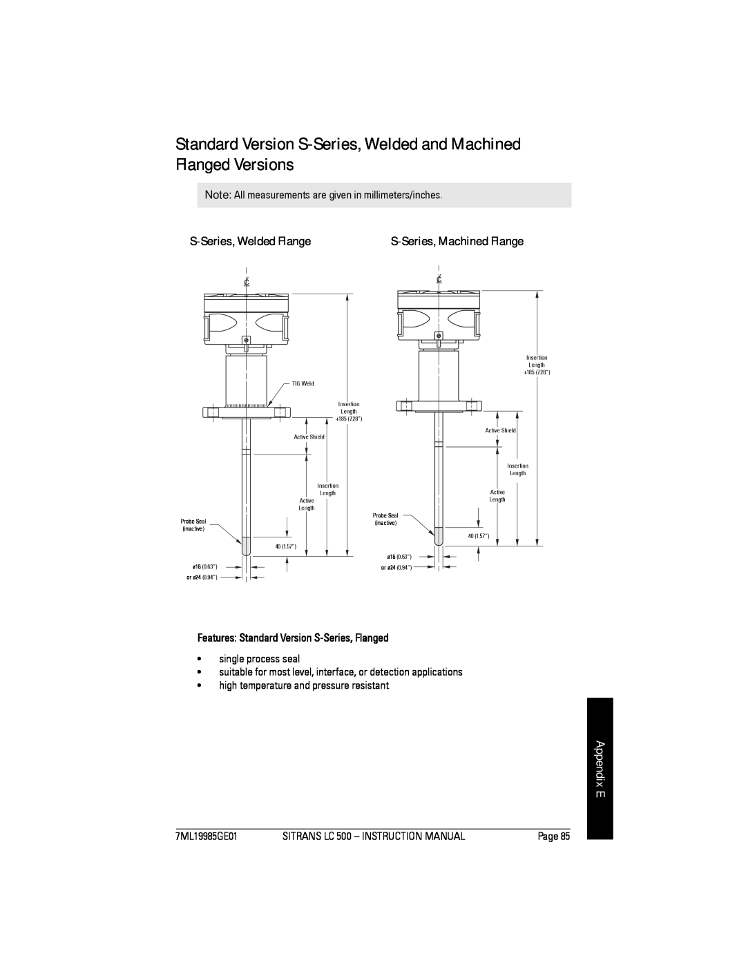Siemens Sitrans Standard Version S-Series, Welded and Machined Flanged Versions, S-Series, Welded Flange, Appendix E 