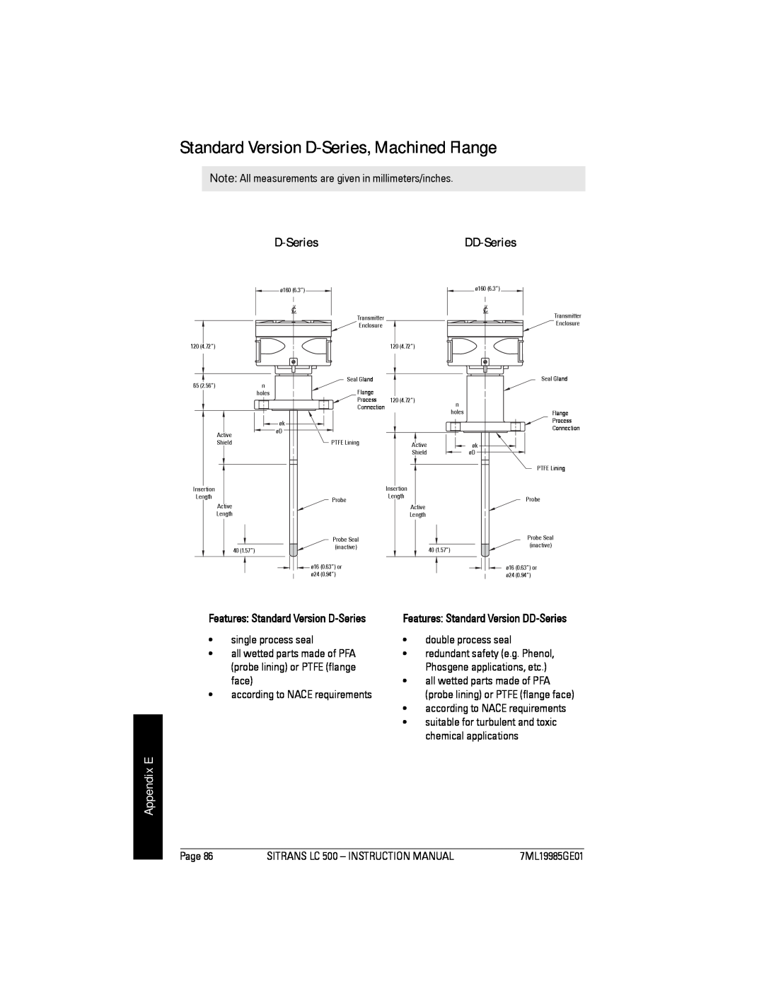 Siemens LC 500 Standard Version D-Series, Machined Flange, Appendix E, DD-Series, Features Standard Version D-Series 