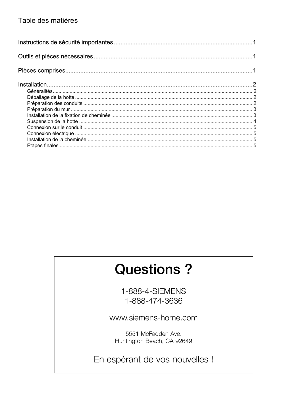 Siemens LC479050UC installation manual Questions ? 