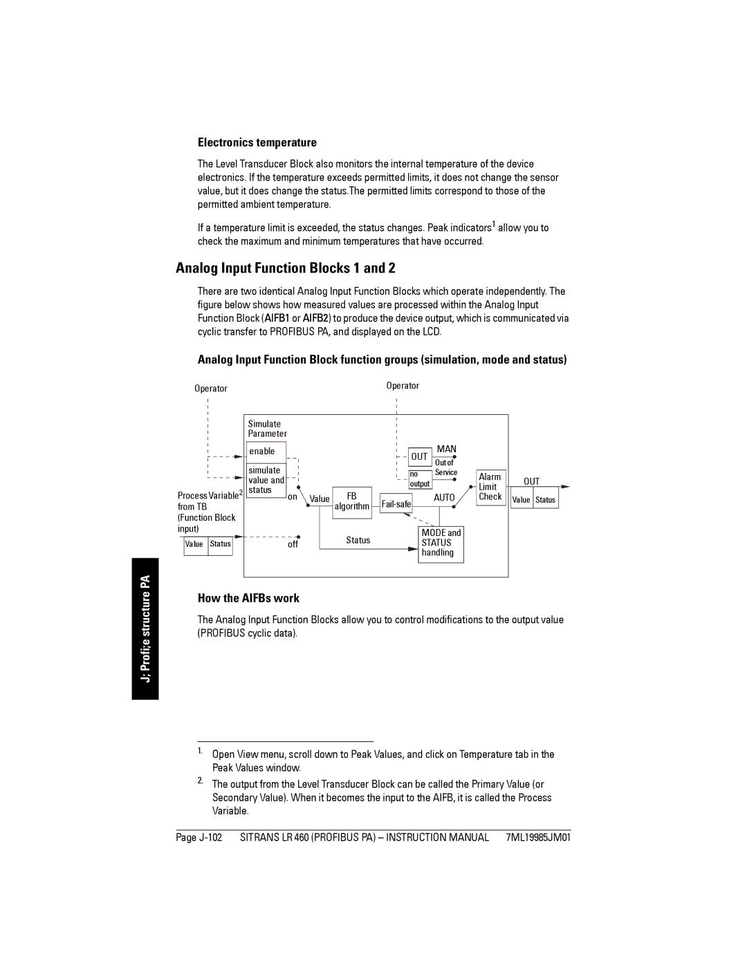 Siemens LR 460 instruction manual Analog Input Function Blocks 1, Electronics temperature, How the AIFBs work 