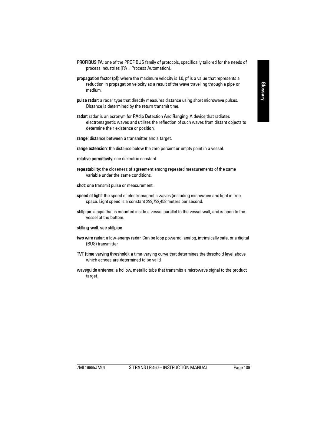 Siemens LR 460 instruction manual Stilling-well see stillpipe 