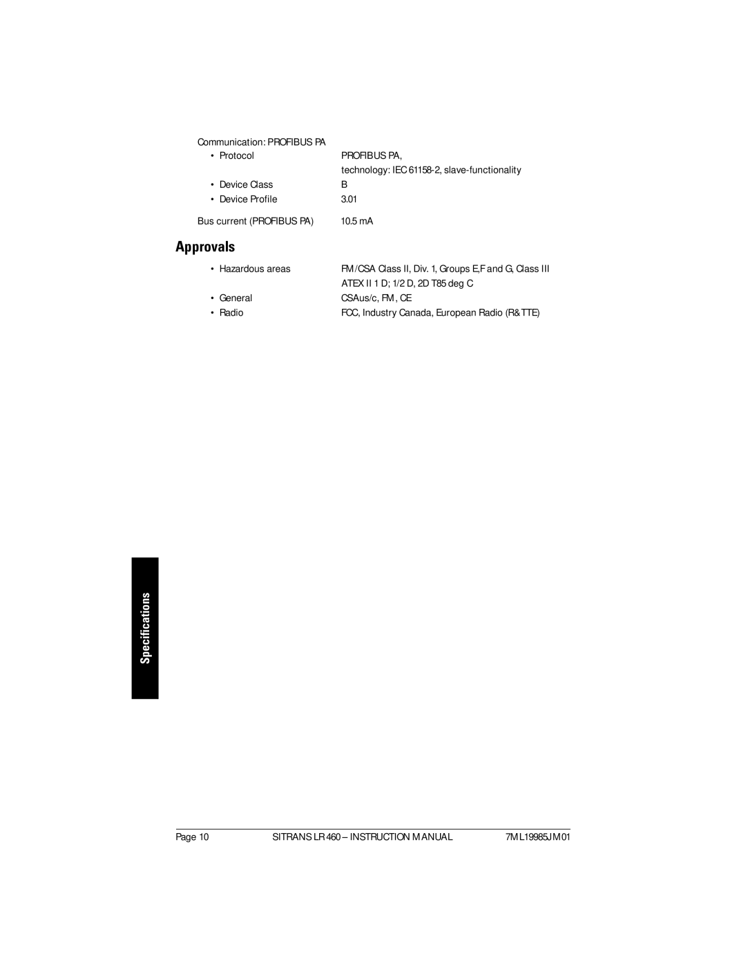 Siemens LR 460 instruction manual Approvals 