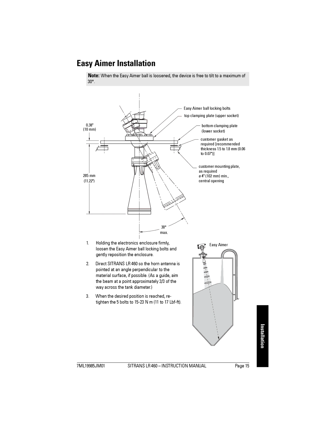 Siemens LR 460 instruction manual Easy Aimer Installation, Holding the electronics enclosure firmly 