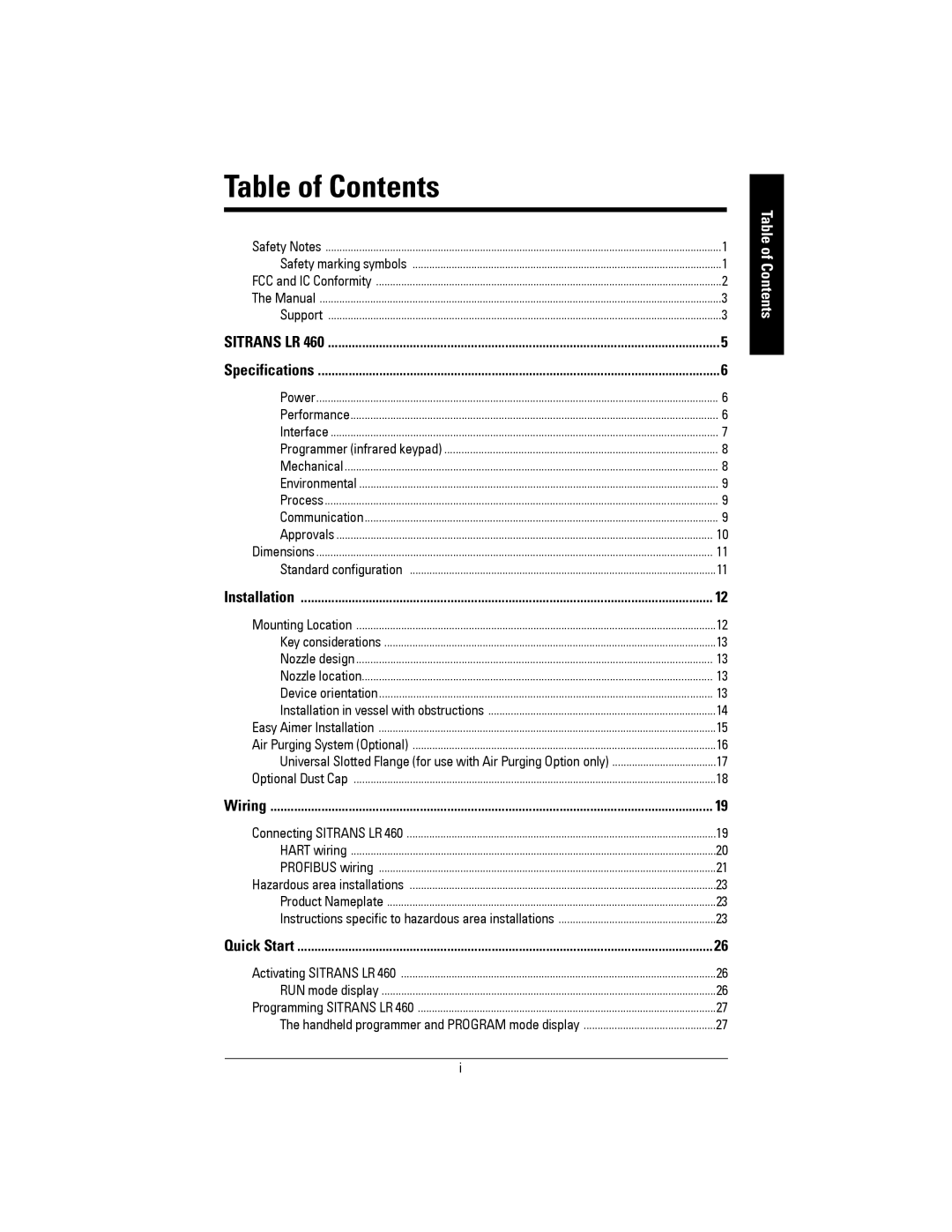 Siemens LR 460 instruction manual Table of Contents 