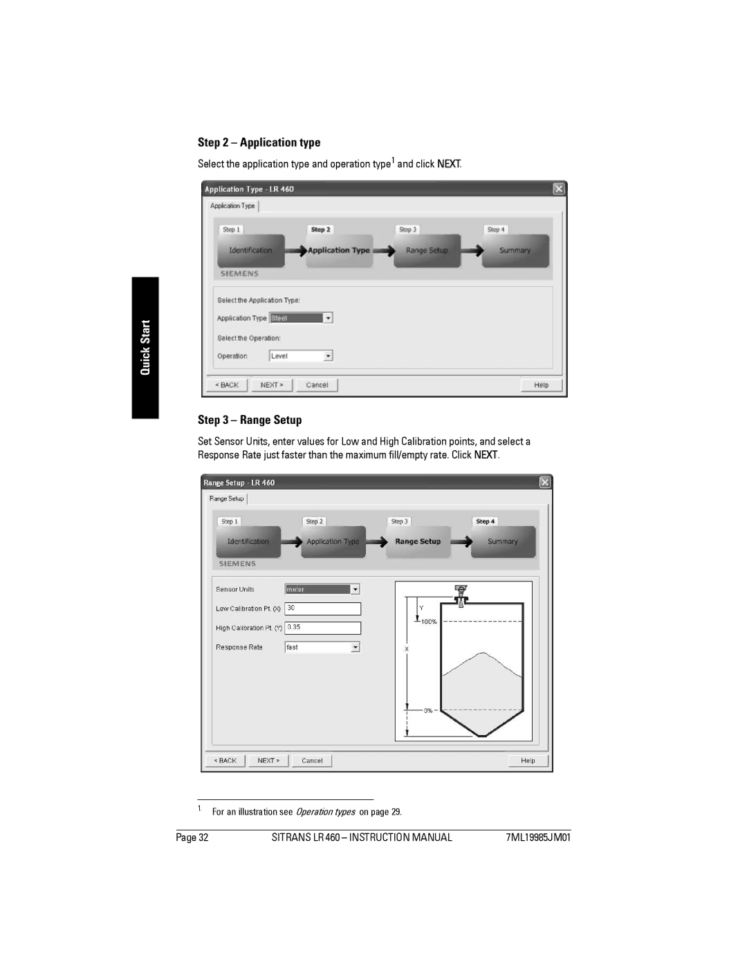 Siemens LR 460 instruction manual Application type, Range Setup 