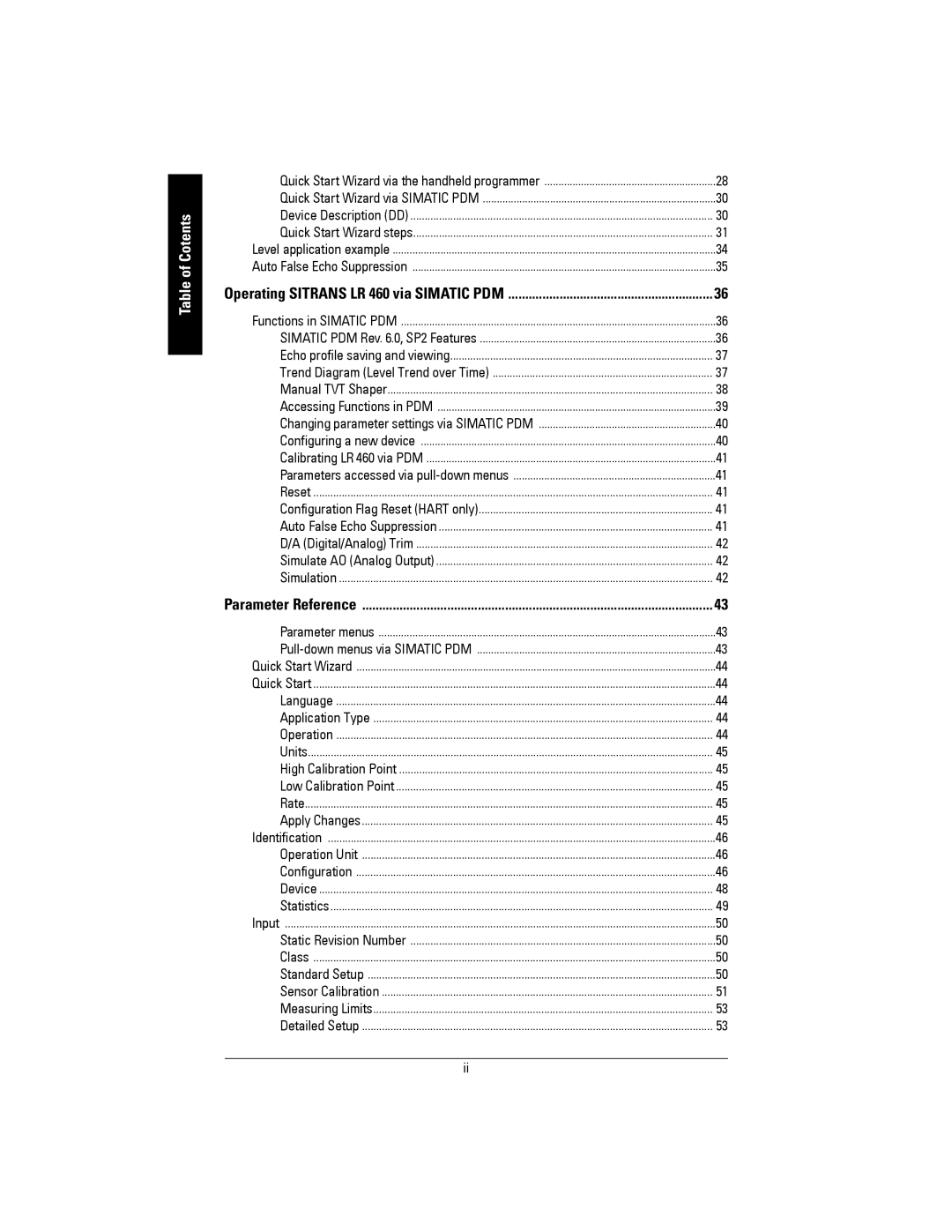 Siemens LR 460 instruction manual Table of Cotents, Quick Start Wizard via the handheld programmer 