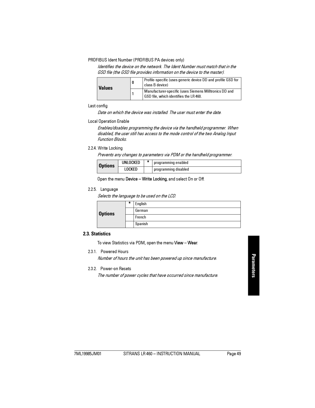 Siemens LR 460 instruction manual Statistics 