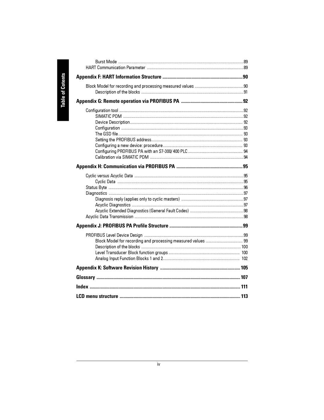 Siemens LR 460 instruction manual Appendix F Hart Information Structure 