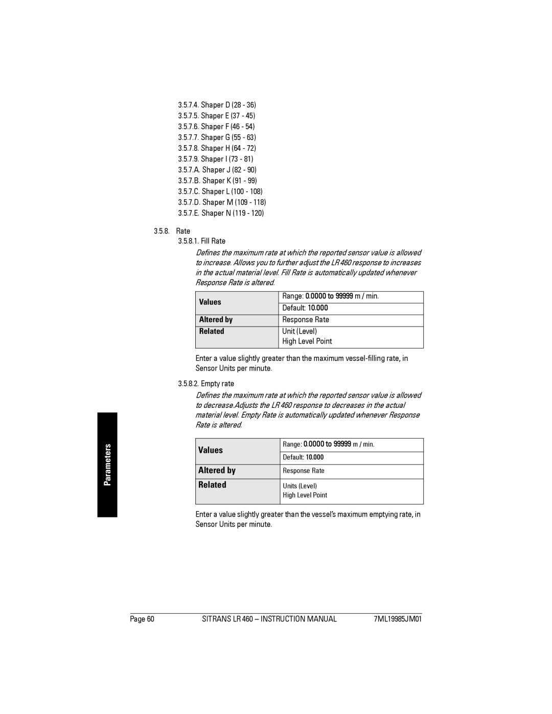 Siemens LR 460 instruction manual Altered by, Values Range 0.0000 to 99999 m / min, Related 