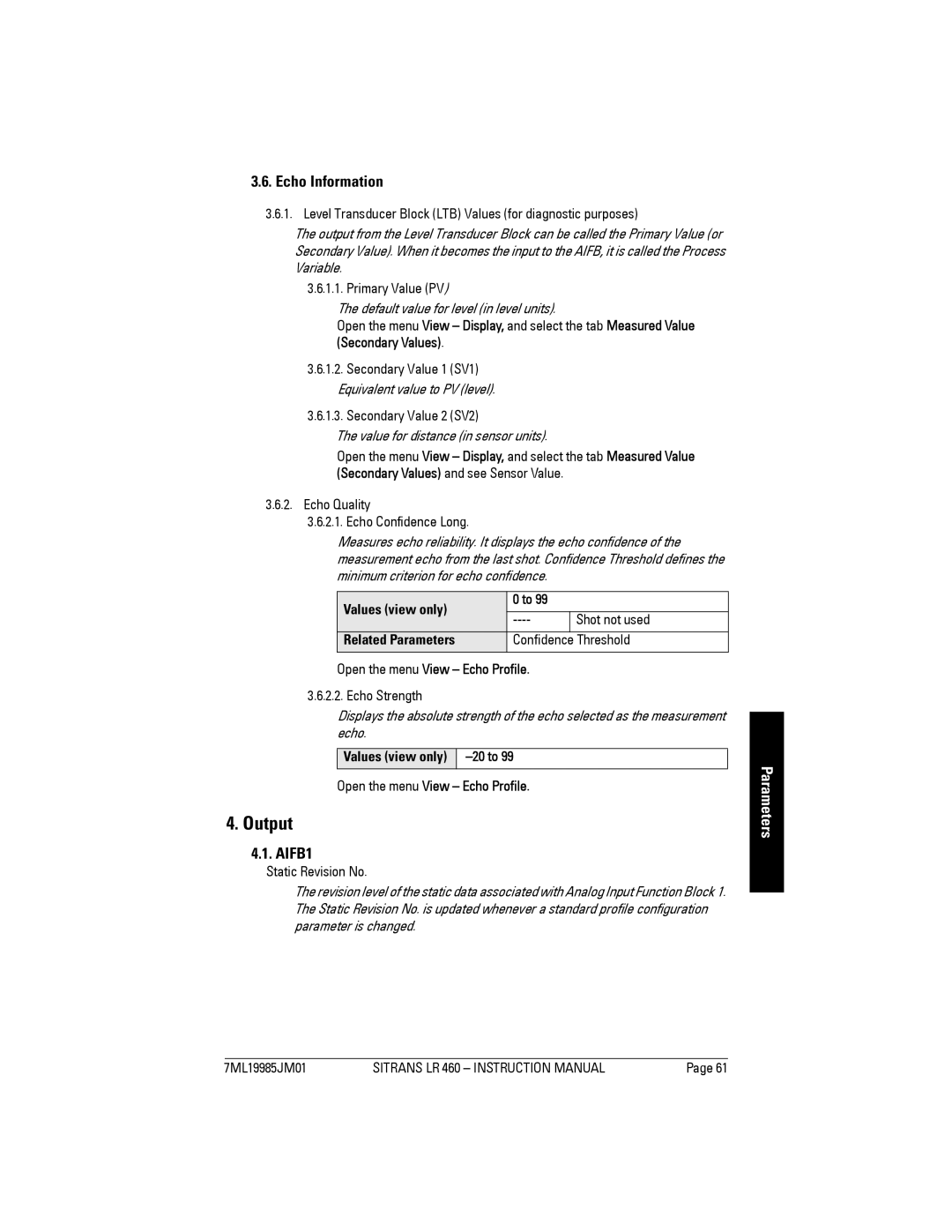 Siemens LR 460 instruction manual Output, Echo Information, AIFB1 