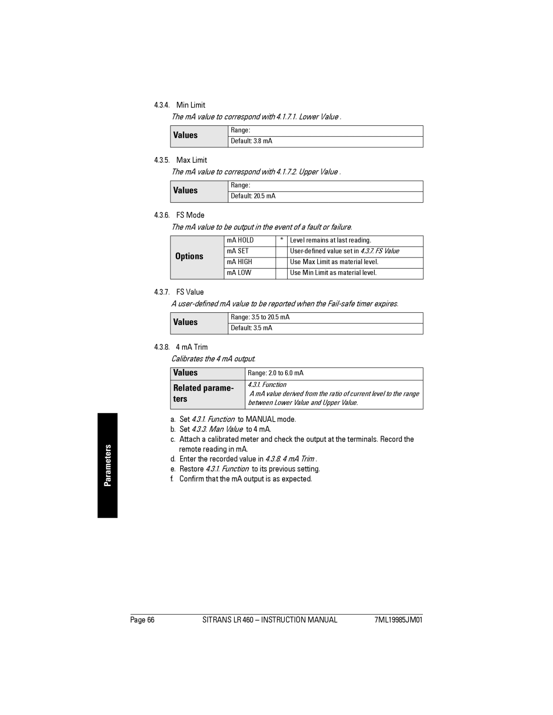 Siemens LR 460 instruction manual Related parame 