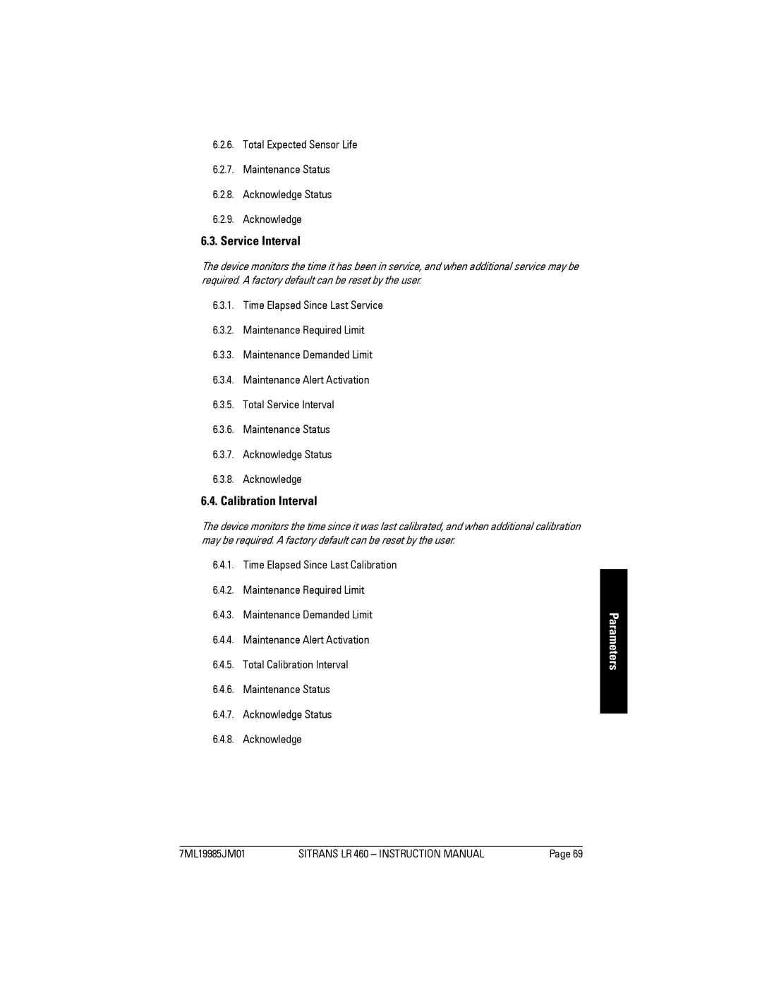 Siemens LR 460 instruction manual Service Interval, Calibration Interval 