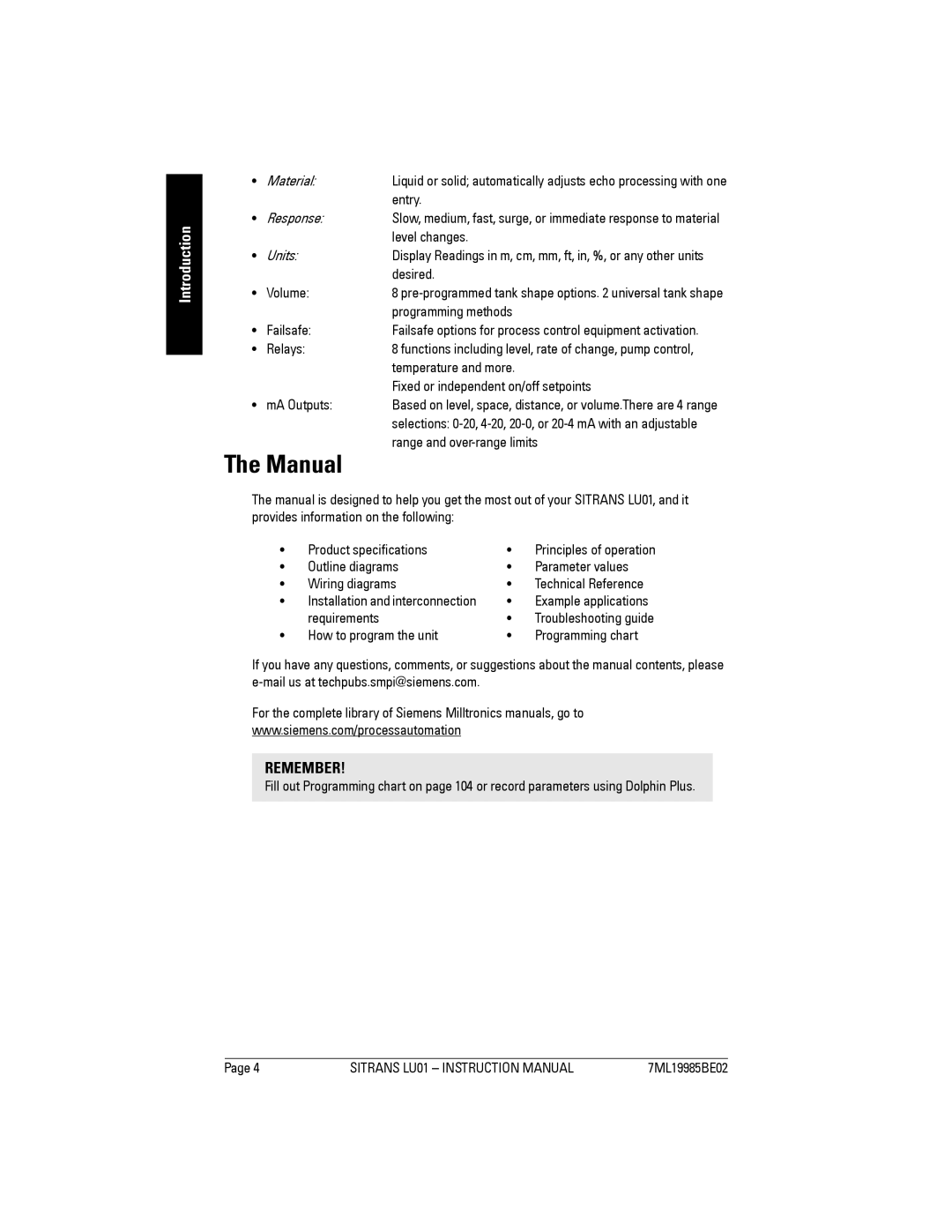 Siemens LU01 instruction manual Manual, Units 