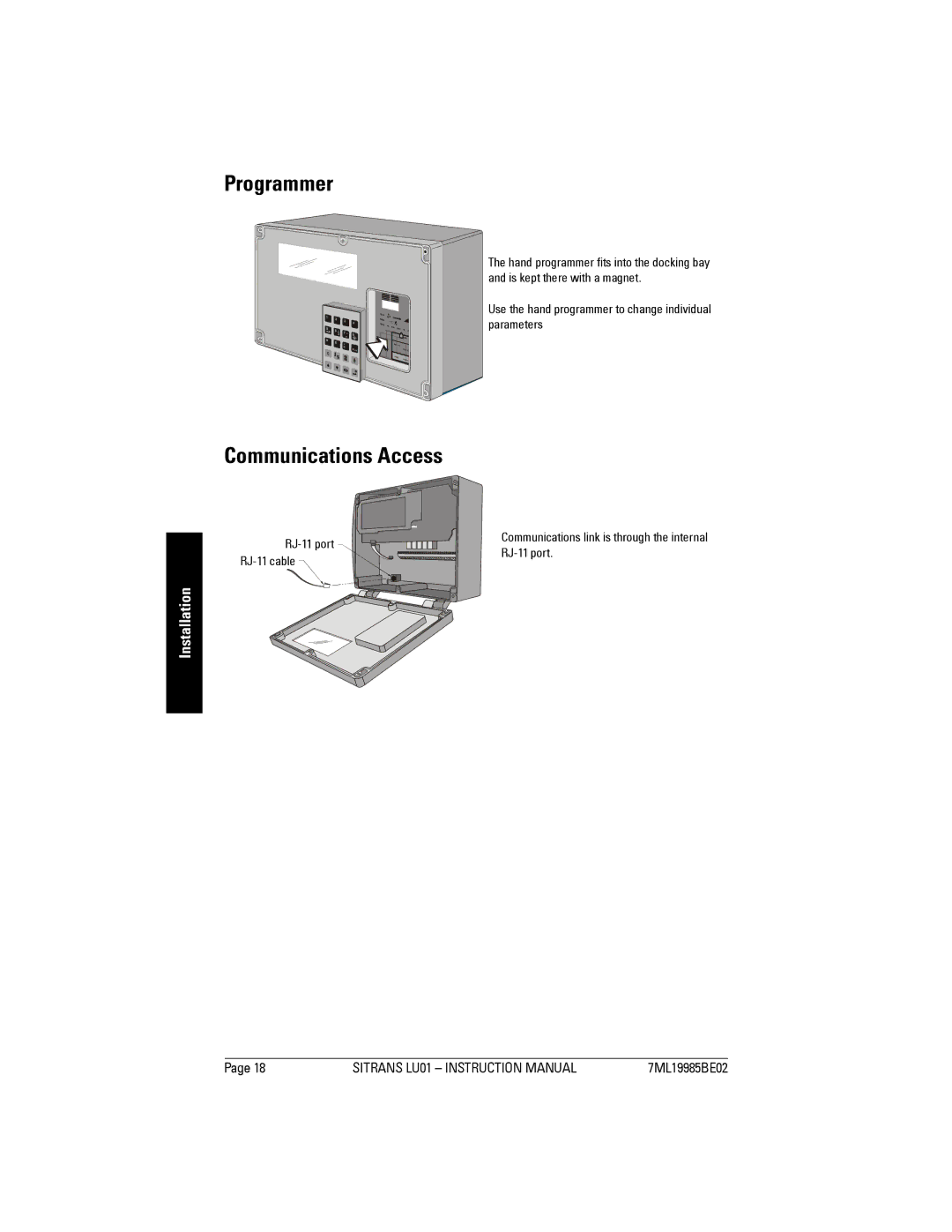 Siemens LU01 instruction manual Programmer, Communications Access, Use the hand programmer to change individual parameters 