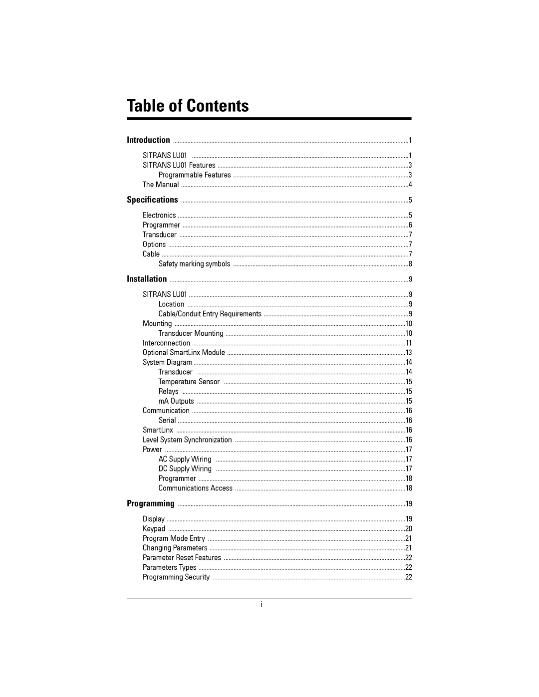 Siemens LU01 instruction manual Table of Contents 