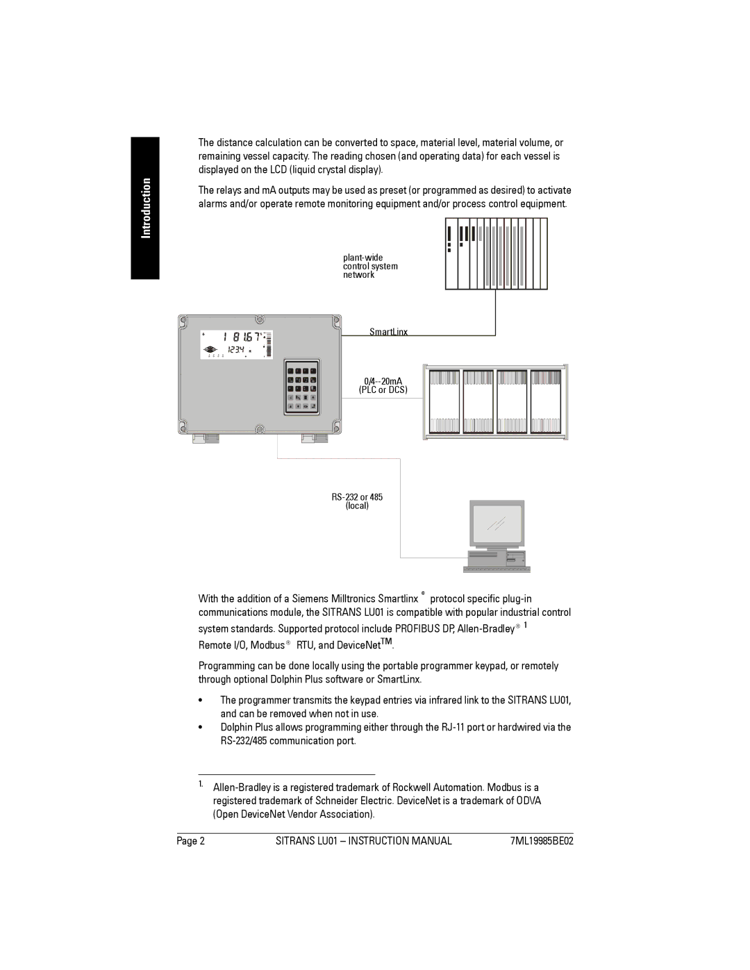 Siemens LU01 instruction manual SmartLinx, RS-232 or Local 