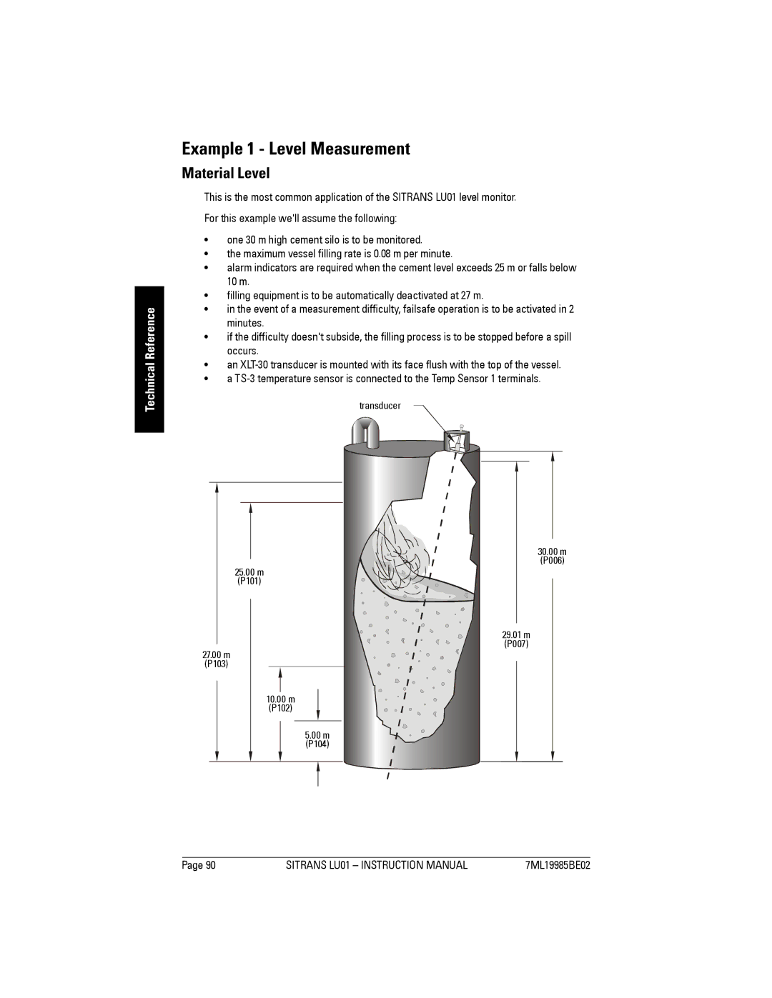 Siemens LU01 instruction manual Example 1 Level Measurement, Material Level 