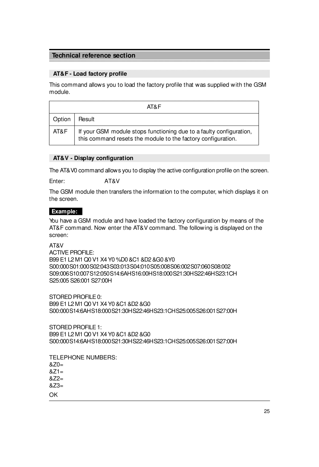 Siemens M1 manual AT&V Active Profile, Stored Profile, Telephone Numbers &Z0=, Z1= Z2= Z3= 