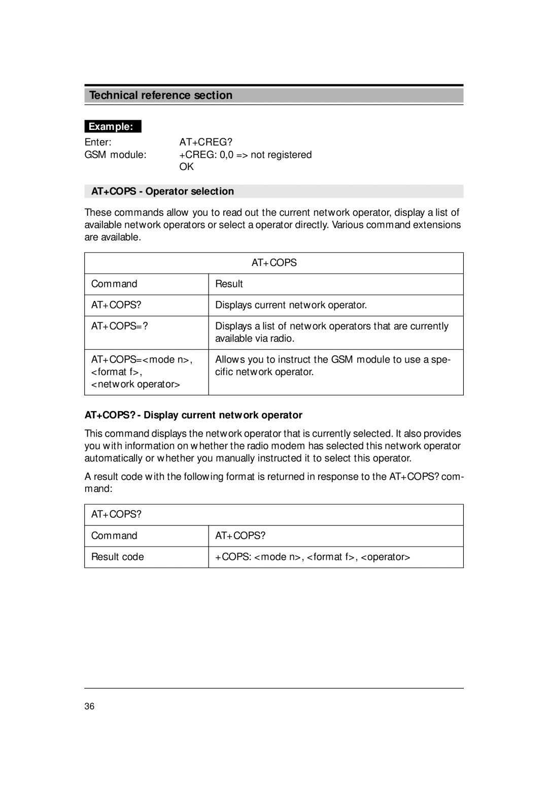 Siemens M1 manual EnterAT+CREG? GSM module +CREG 0,0 = not registered, AT+COPS Operator selection, At+Cops?, At+Cops=? 