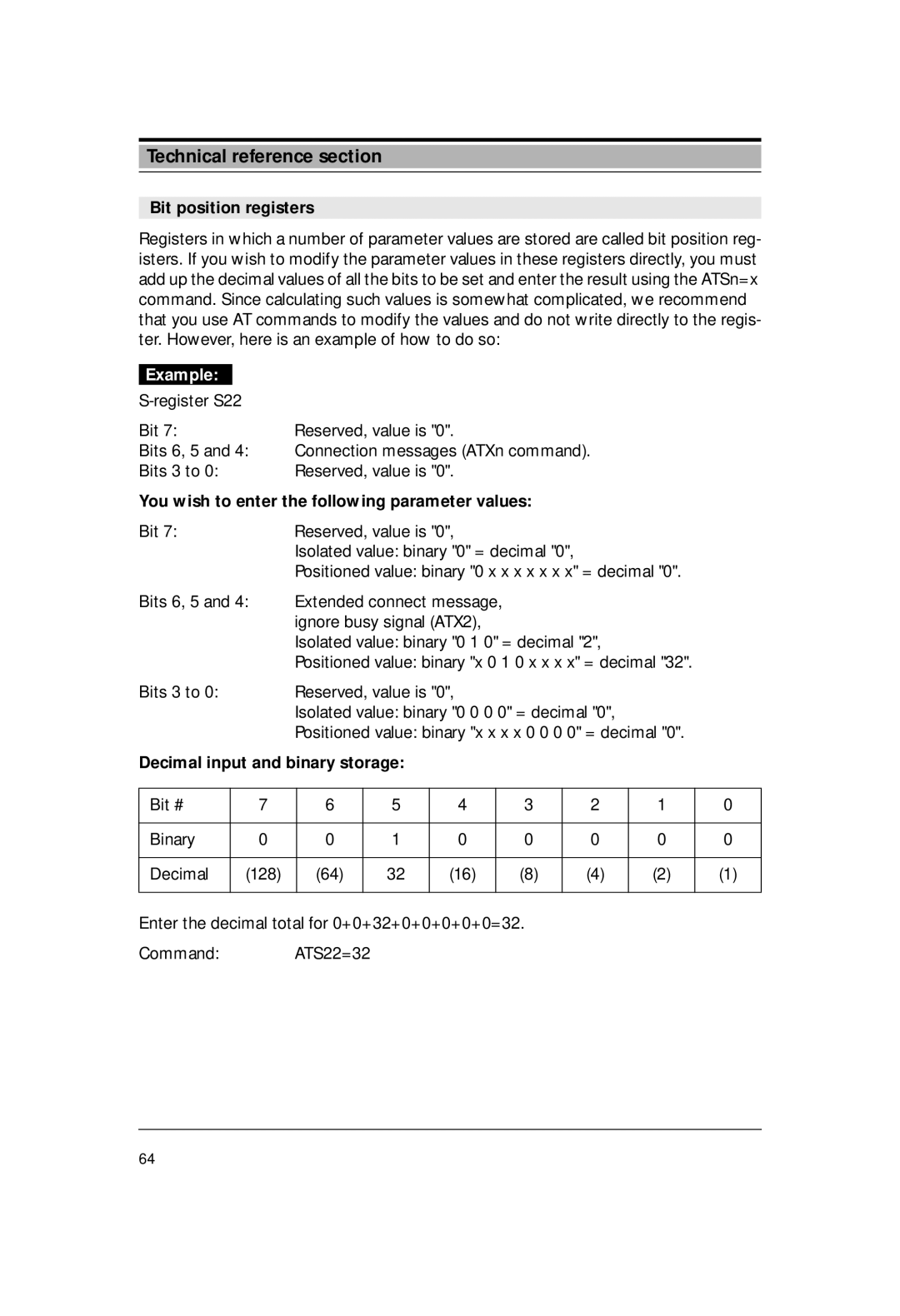 Siemens M1 Bit position registers, You wish to enter the following parameter values, Decimal input and binary storage 