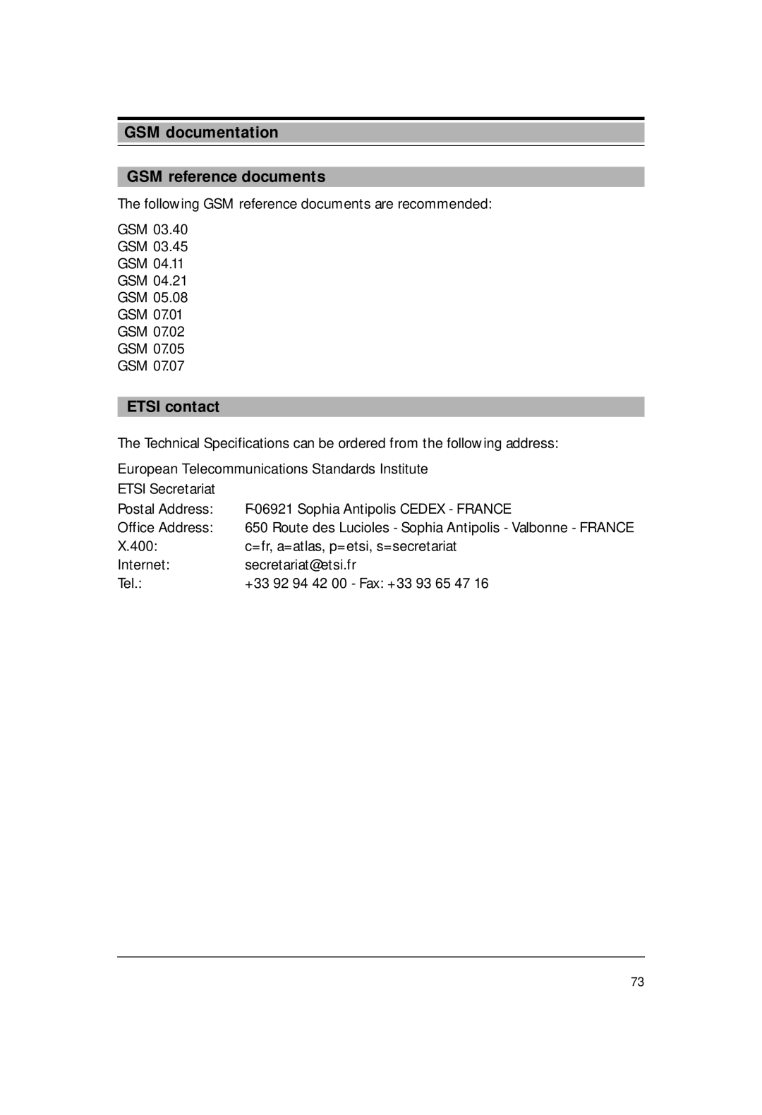 Siemens M1 manual GSM documentation GSM reference documents, Etsi contact, European Telecommunications Standards Institute 