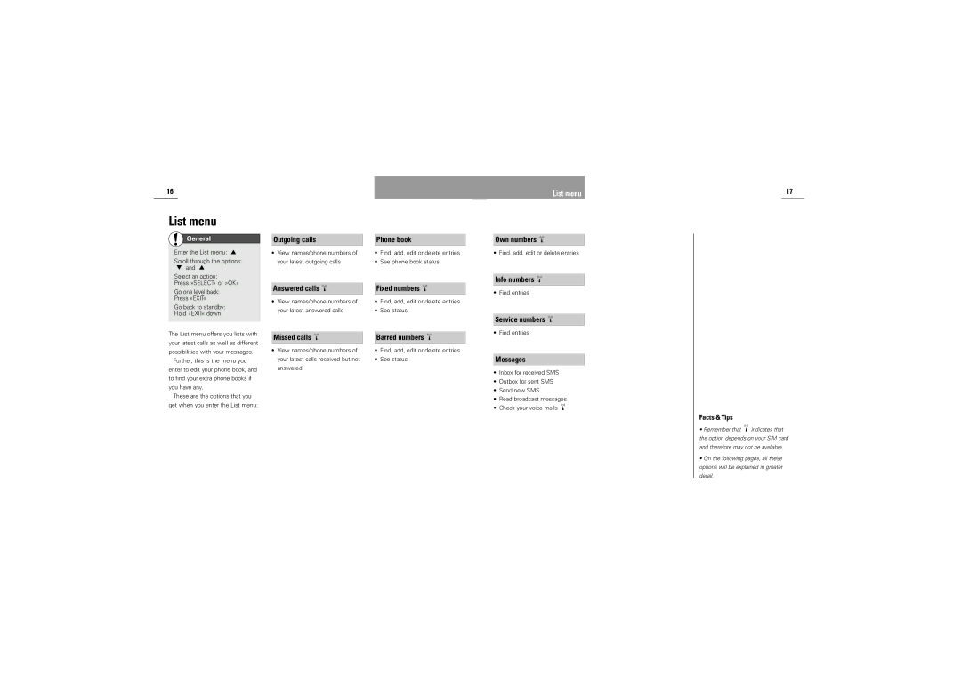 Siemens M30 manual List menu 