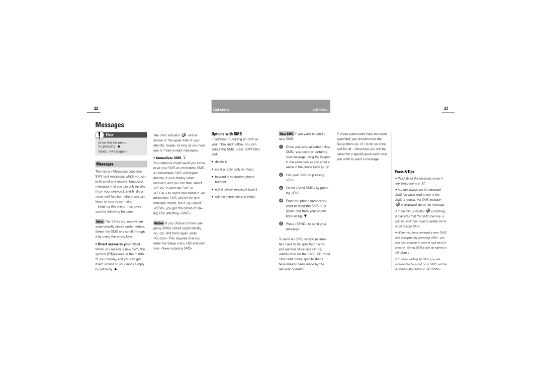 Siemens M30 manual Messages, Options with SMS, Direct access to your inbox, Immediate SMS 