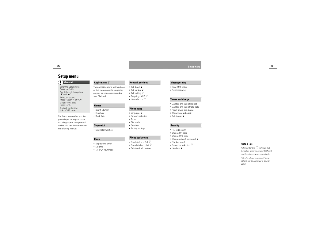 Siemens M30 manual Setup menu 