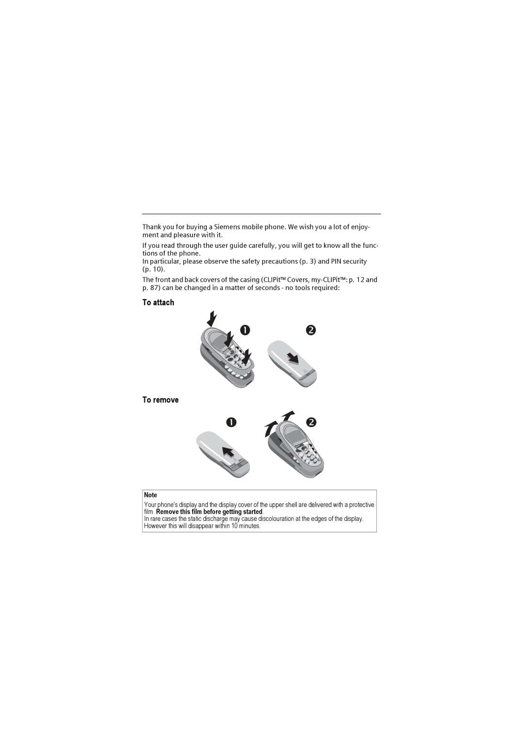 Siemens M50 manual To attach To remove 