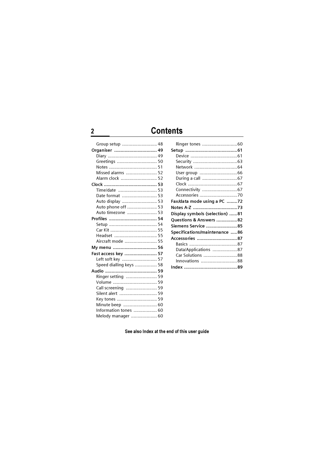 Siemens M50 manual 2Contents 