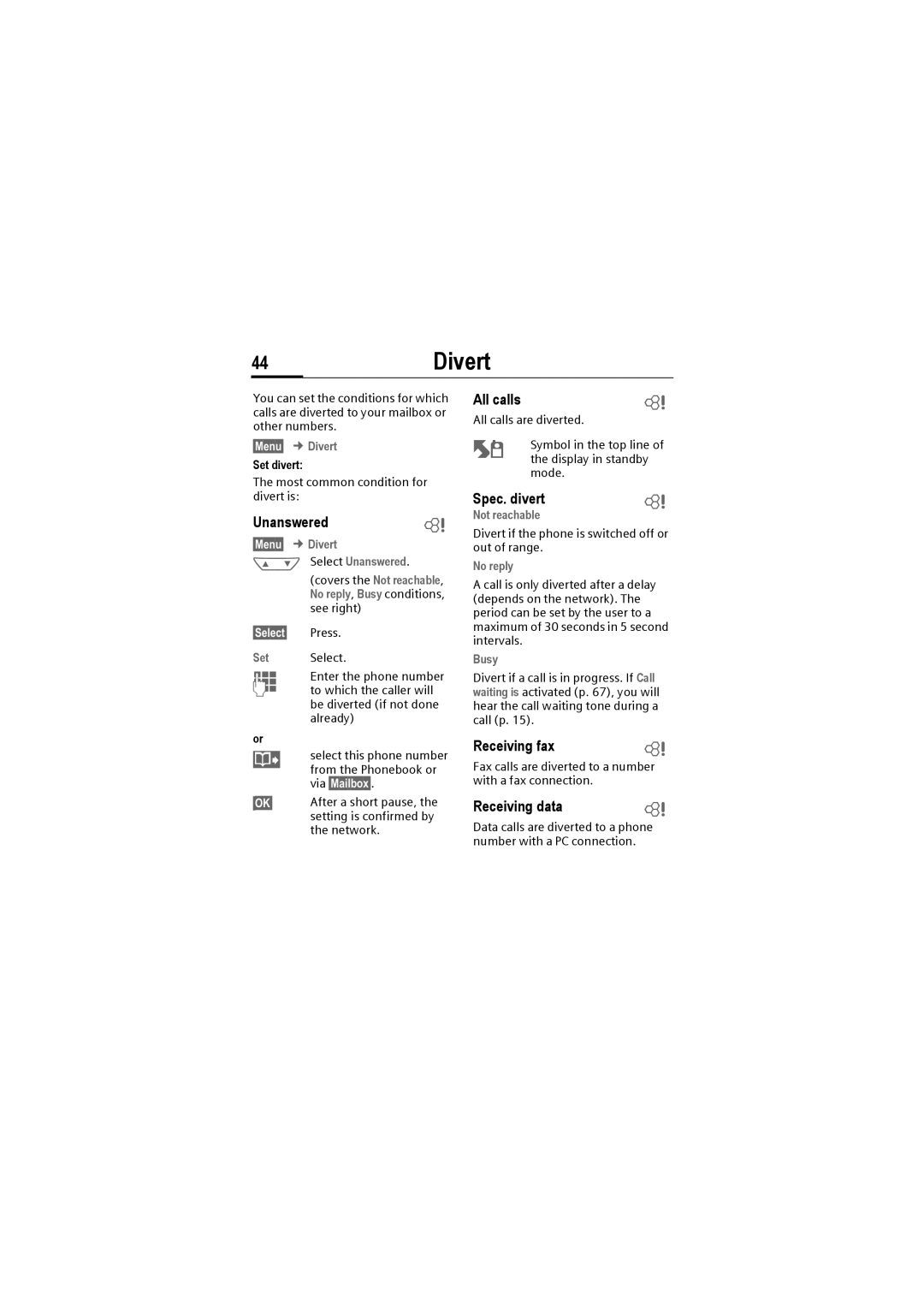 Siemens M50 manual 44Divert 