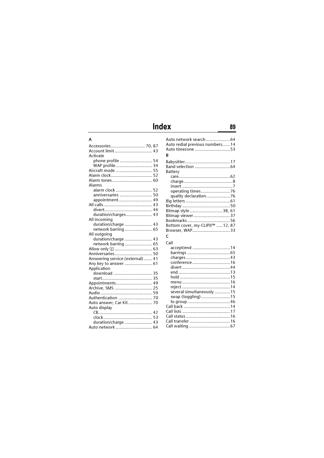 Siemens M50 manual Index89 