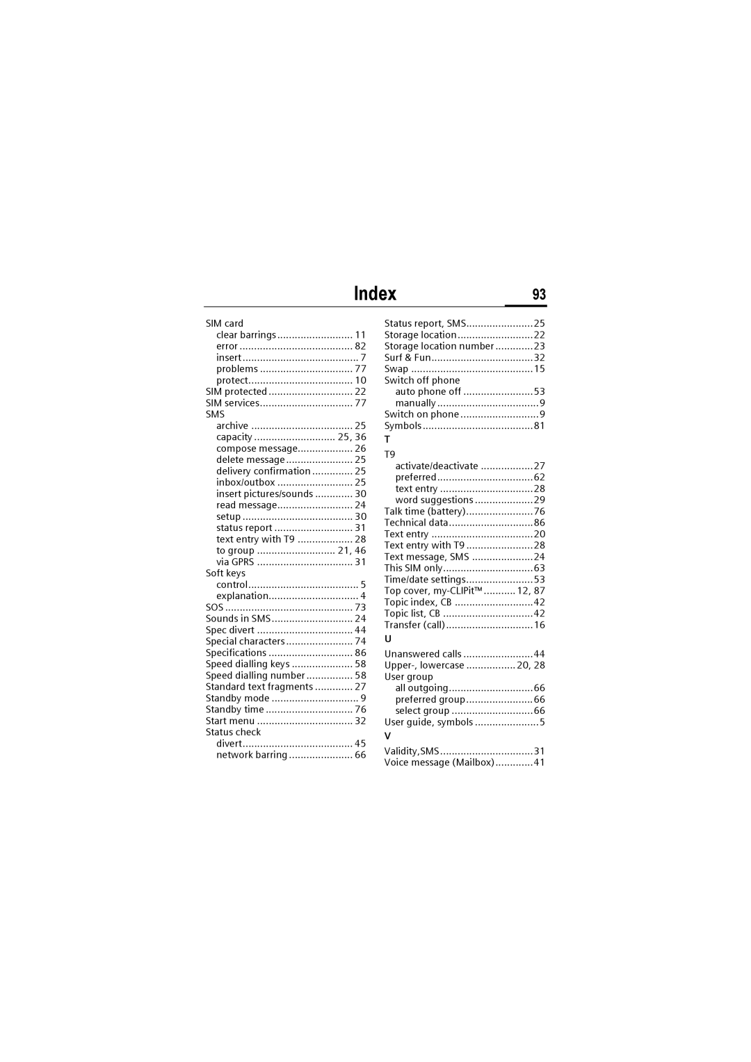 Siemens M50 manual Index93 