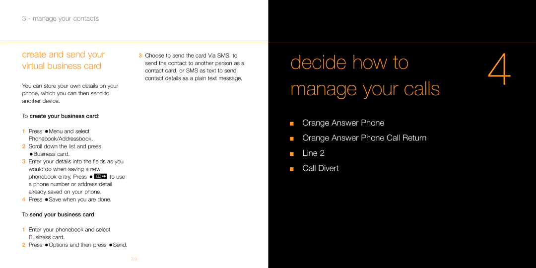 Siemens M55 manual Decide how to Manage your calls, Create and send your virtual business card 