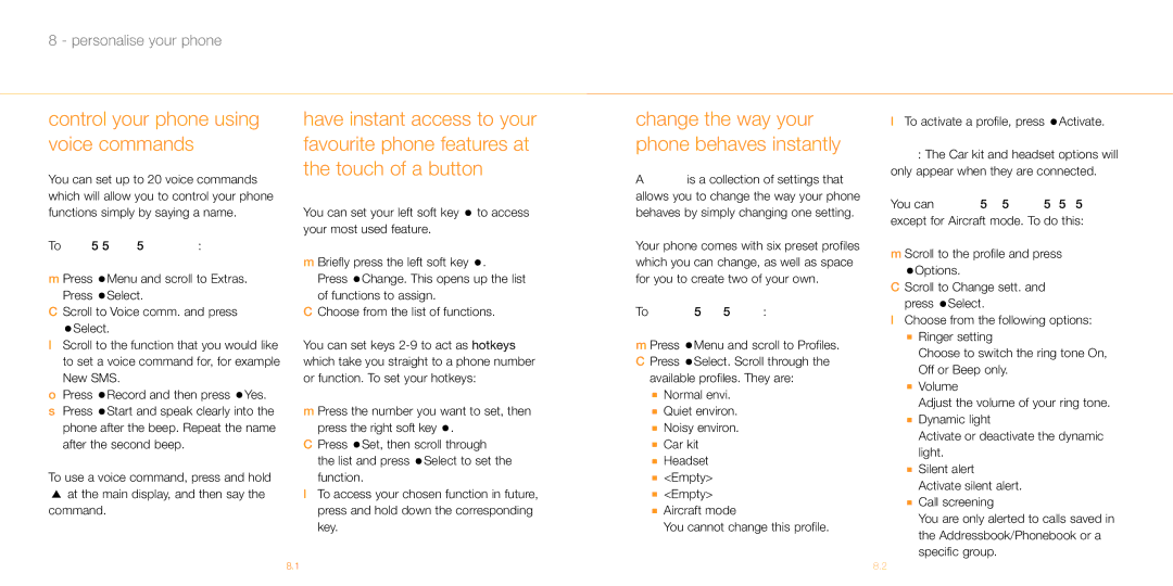 Siemens M55 manual Control your phone using voice commands, Change the way your phone behaves instantly, Command 