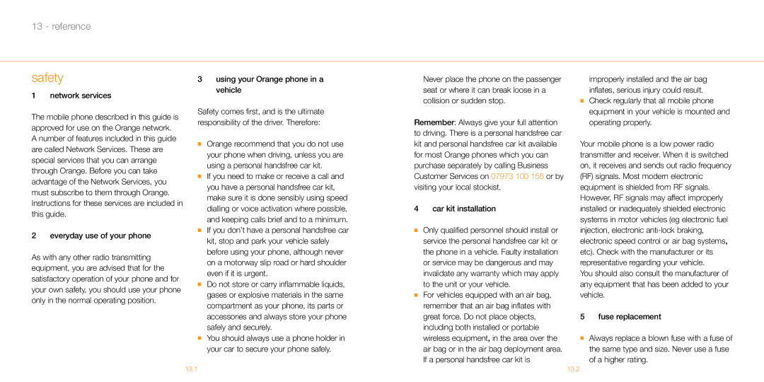 Siemens M55 manual Safety, Network services, Everyday use of your phone, Using your Orange phone in a vehicle 