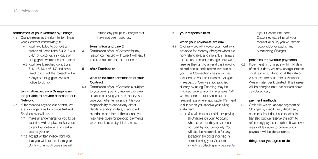 Siemens M55 Termination of your Contract by Orange, Your responsibilities When your payments are due, Payment methods 