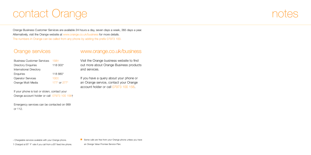 Siemens M55 manual Contact Orange, Orange services, 158†, 100† 