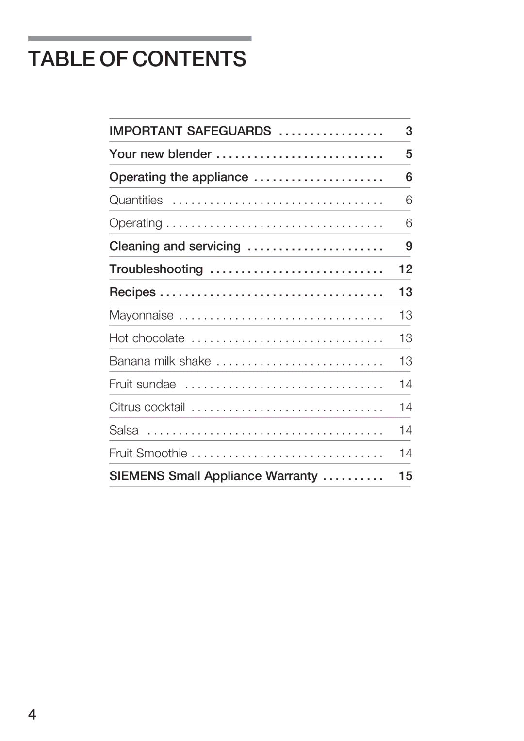 Siemens MB 11000 UC manual Table of Contents 