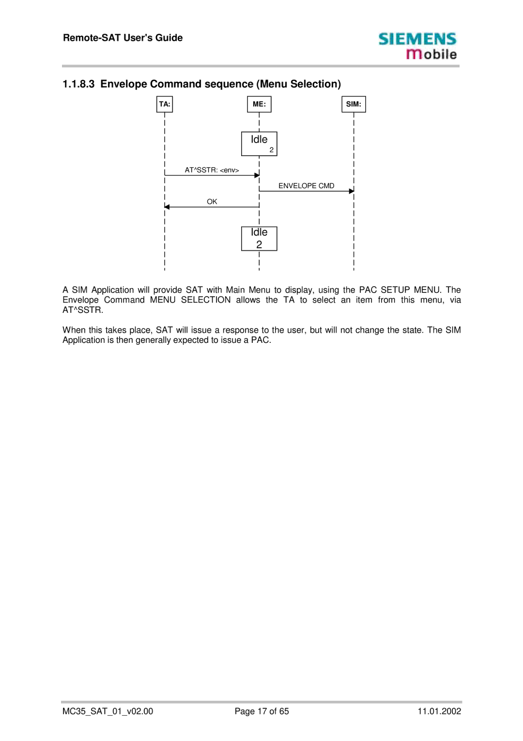 Siemens MC35 manual Envelope Command sequence Menu Selection 