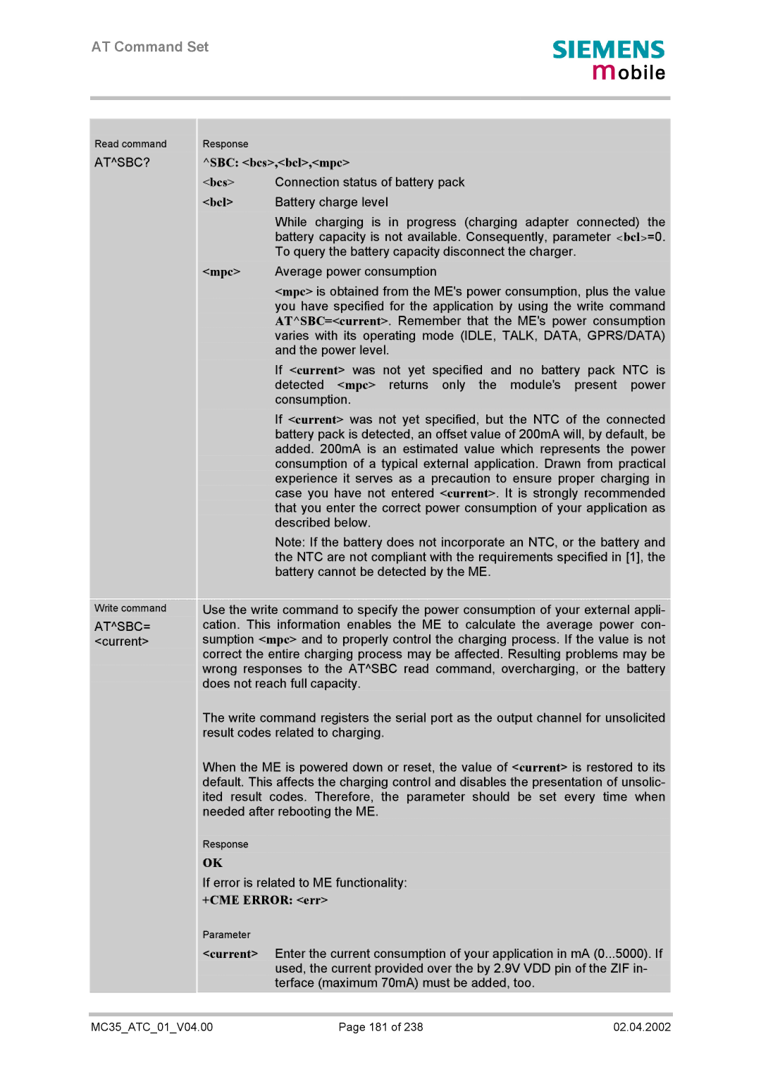 Siemens MC35 manual Atsbc?, Atsbc=, SBC bcs,bcl,mpc 