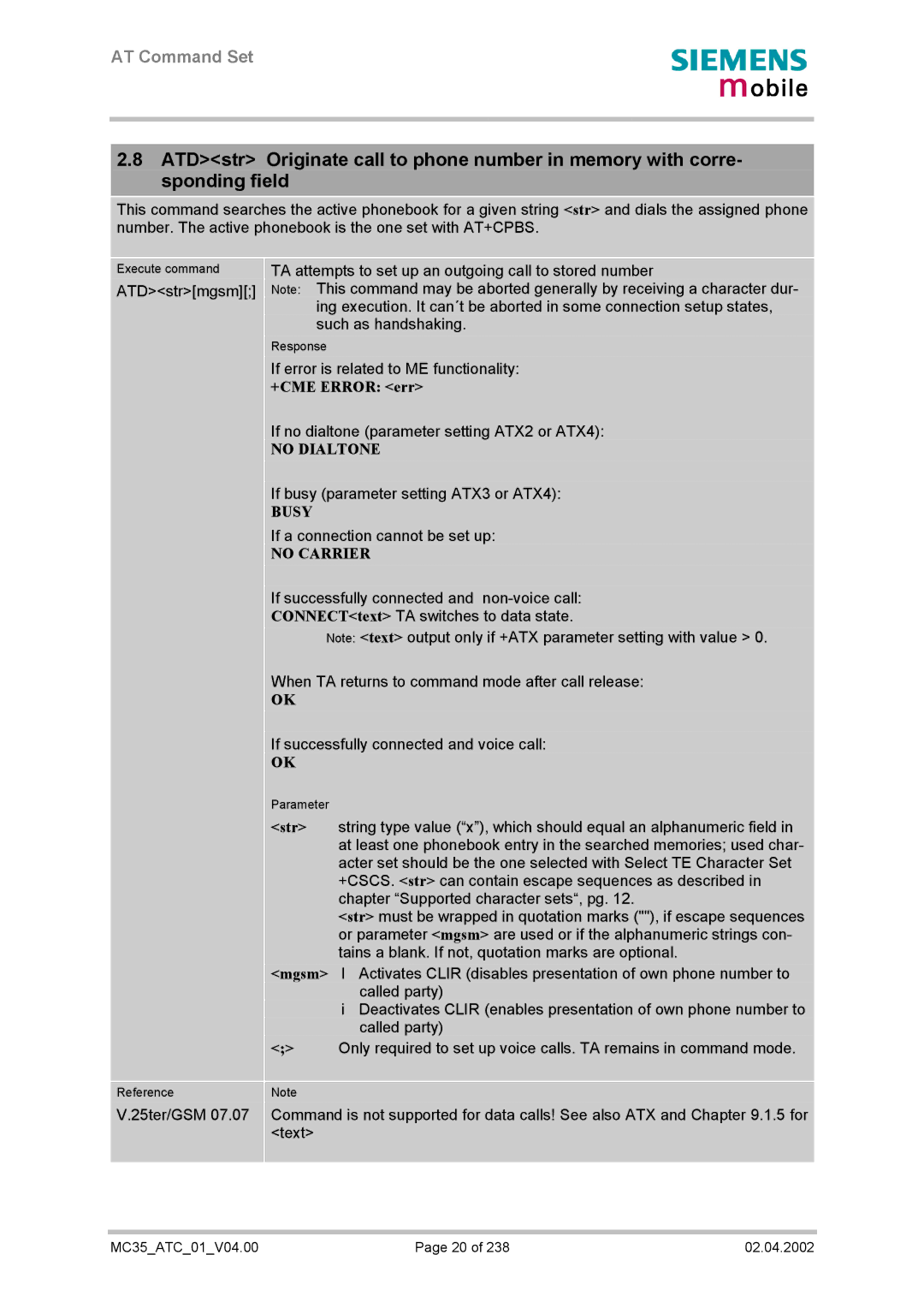 Siemens MC35 manual Str 