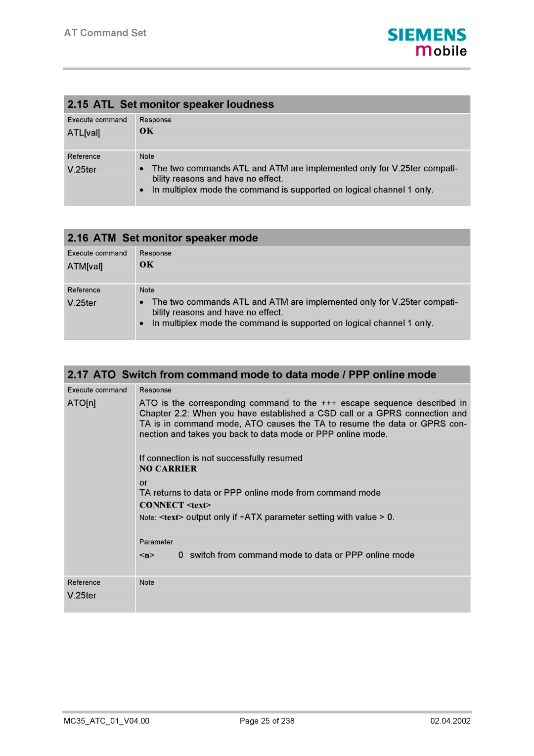 Siemens MC35 manual ATL Set monitor speaker loudness, ATM Set monitor speaker mode, Connect text 